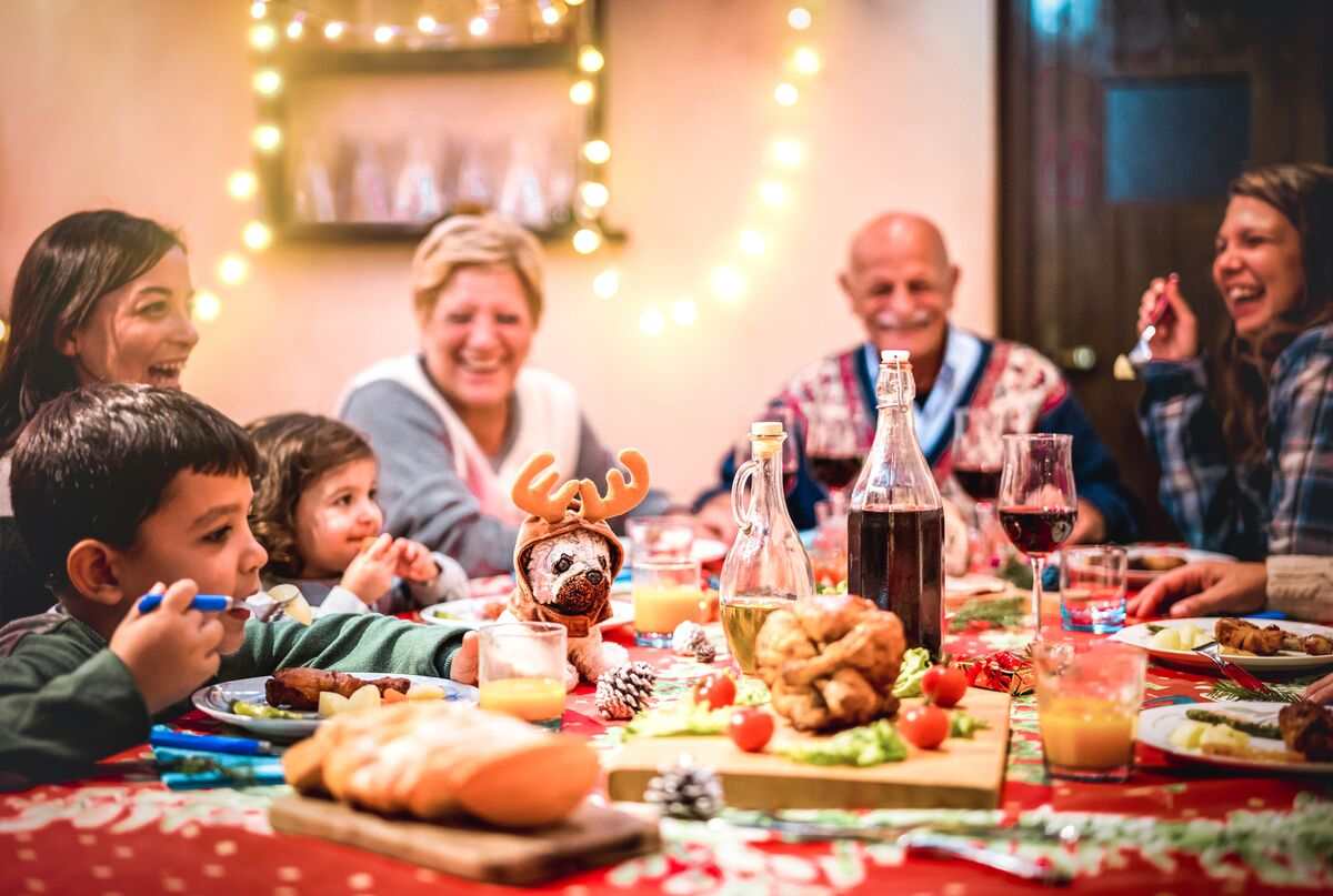 A family round a Christmas dinner table